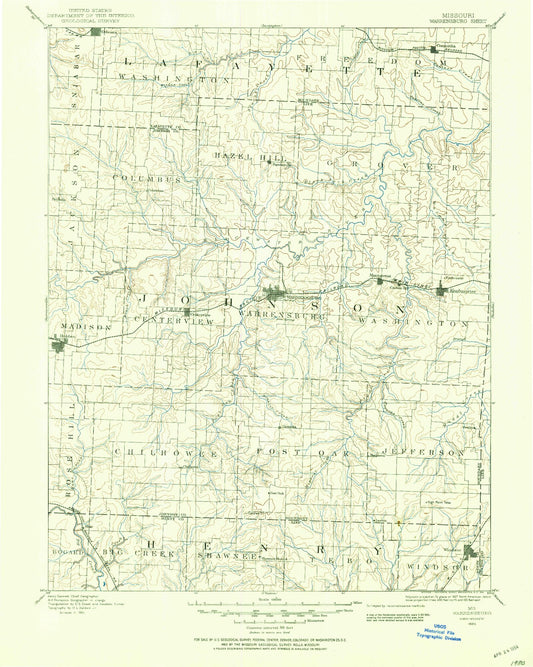 Historic 1885 Warrensburg Missouri 30'x30' Topo Map Image