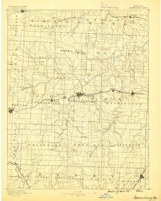 Historic 1887 Warrensburg Missouri 30'x30' Topo Map Image