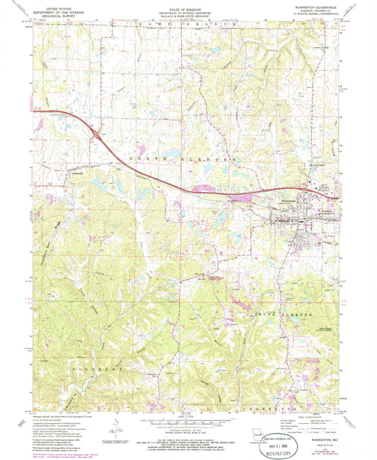 Classic USGS Warrenton Missouri 7.5'x7.5' Topo Map Image