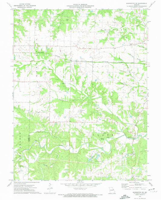 Classic USGS Warrenton NE Missouri 7.5'x7.5' Topo Map Image