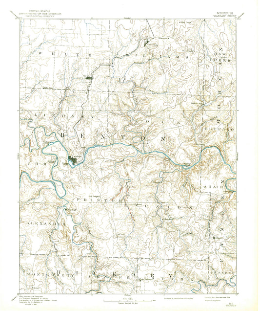 Historic 1894 Warsaw Missouri 30'x30' Topo Map Image