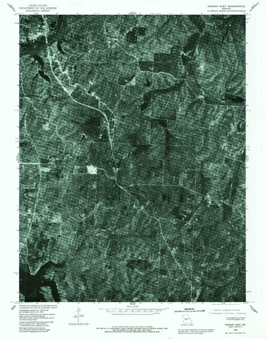 Classic USGS Warsaw East Missouri 7.5'x7.5' Topo Map Image