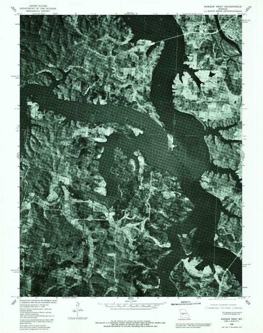 Classic USGS Warsaw West Missouri 7.5'x7.5' Topo Map Image