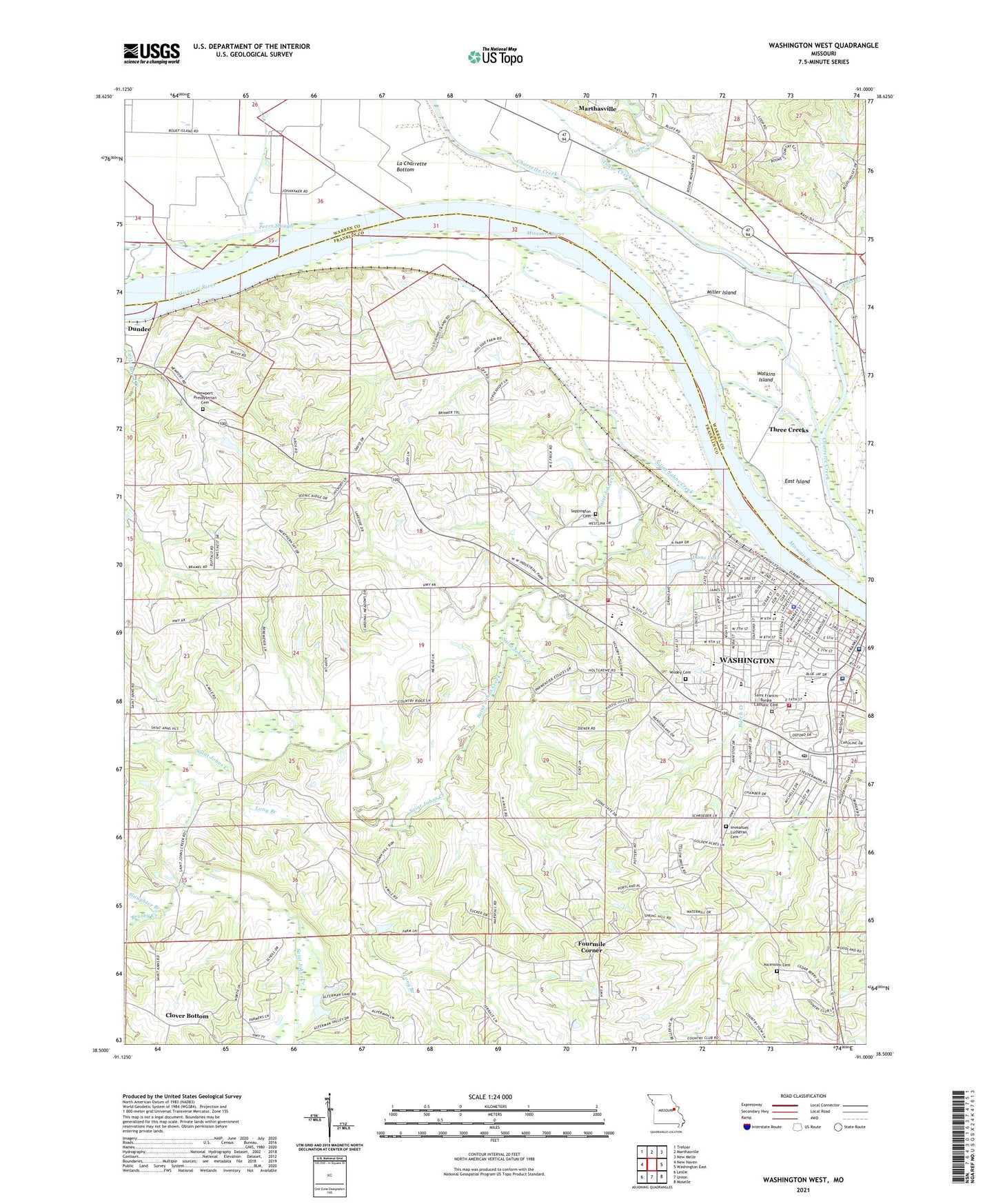 Washington West Missouri US Topo Map Image