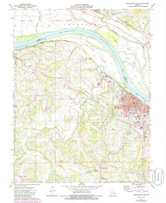 Classic USGS Washington West Missouri 7.5'x7.5' Topo Map Image