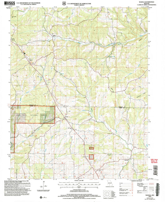 Classic USGS Wasola Missouri 7.5'x7.5' Topo Map Image