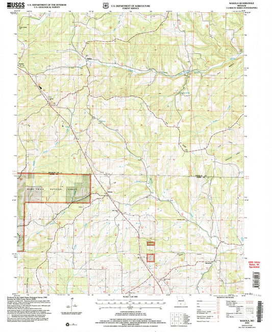 Classic USGS Wasola Missouri 7.5'x7.5' Topo Map Image