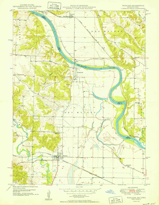 Classic USGS Wayland Missouri 7.5'x7.5' Topo Map Image