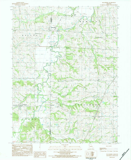 Classic USGS Weatherby Missouri 7.5'x7.5' Topo Map Image