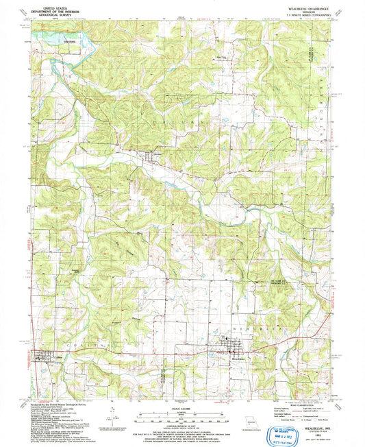 Classic USGS Weaubleau Missouri 7.5'x7.5' Topo Map Image