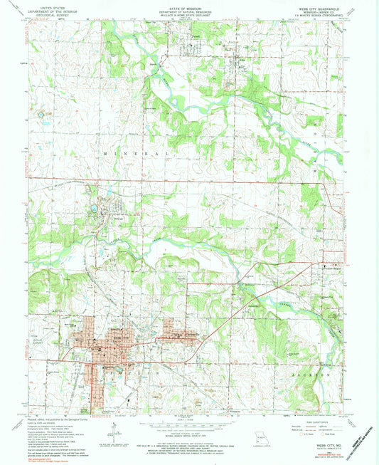 Classic USGS Webb City Missouri 7.5'x7.5' Topo Map Image
