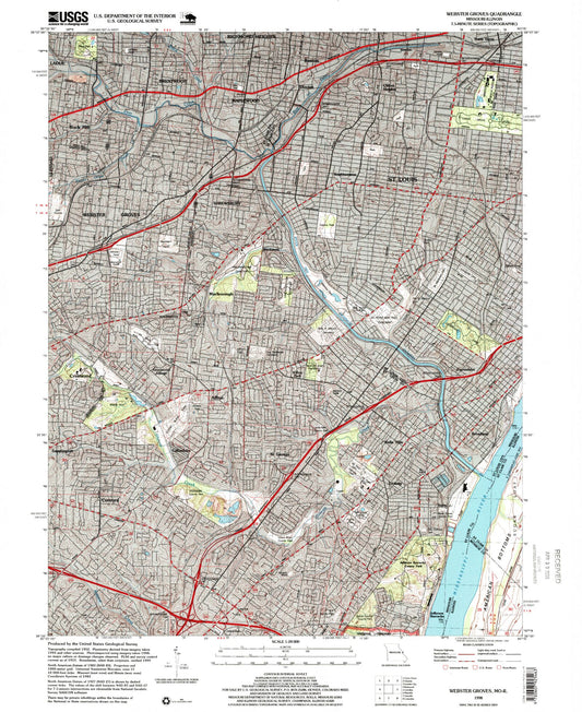 Classic USGS Webster Groves Missouri 7.5'x7.5' Topo Map Image