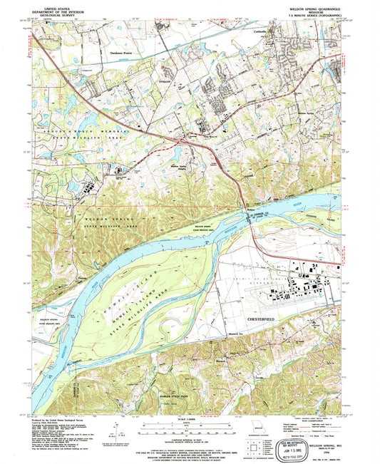 Classic USGS Weldon Spring Missouri 7.5'x7.5' Topo Map Image