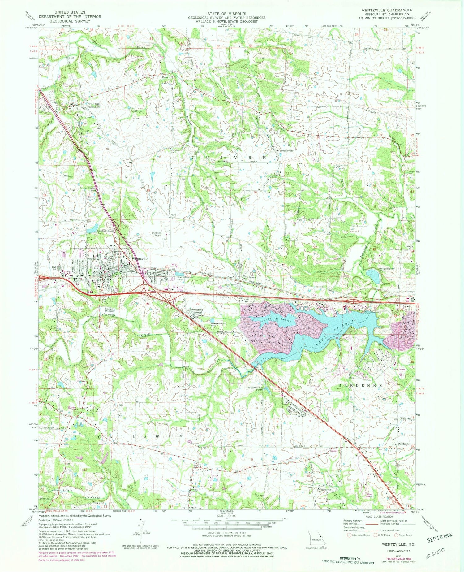 Classic USGS Wentzville Missouri 7.5'x7.5' Topo Map Image