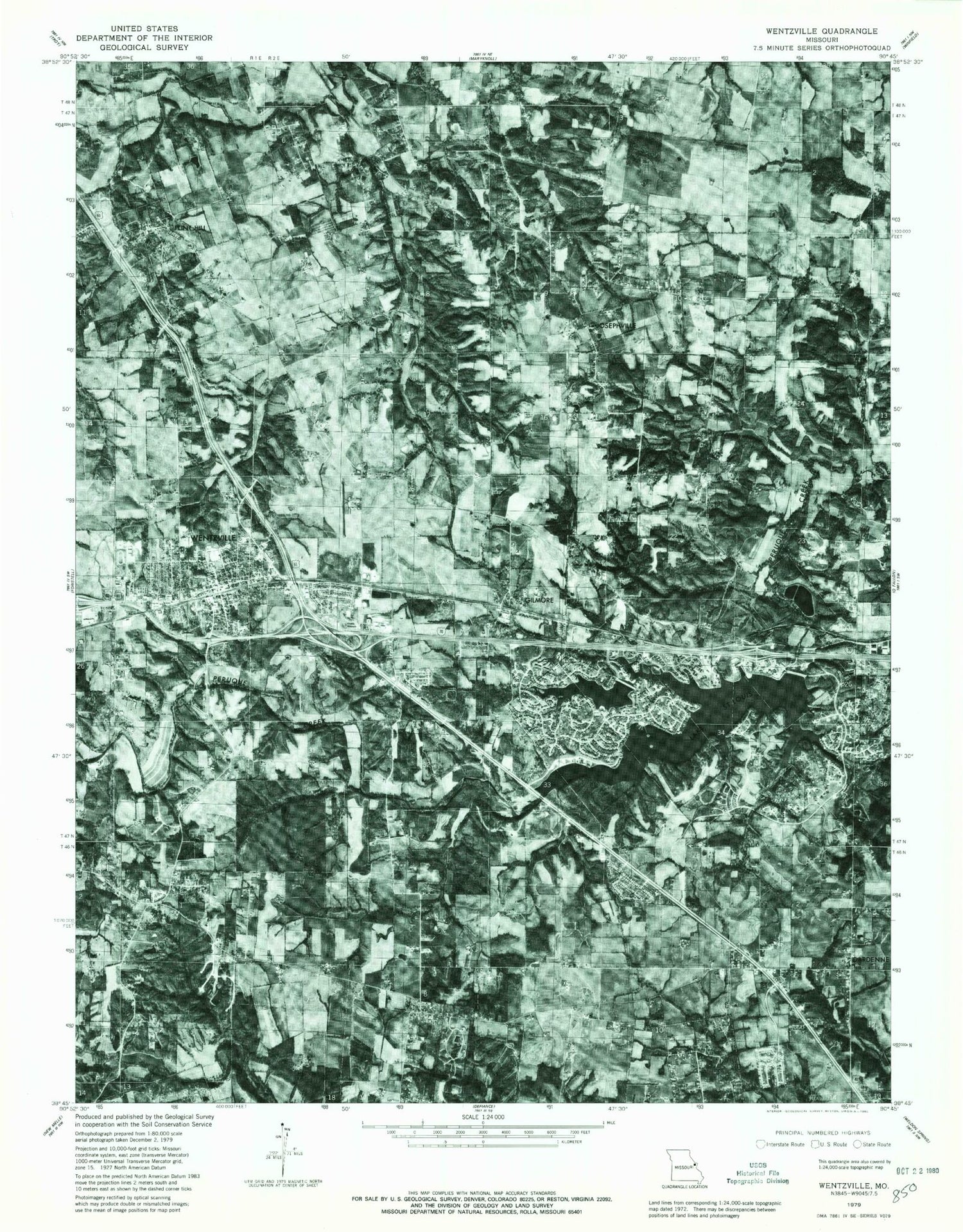 Classic USGS Wentzville Missouri 7.5'x7.5' Topo Map Image