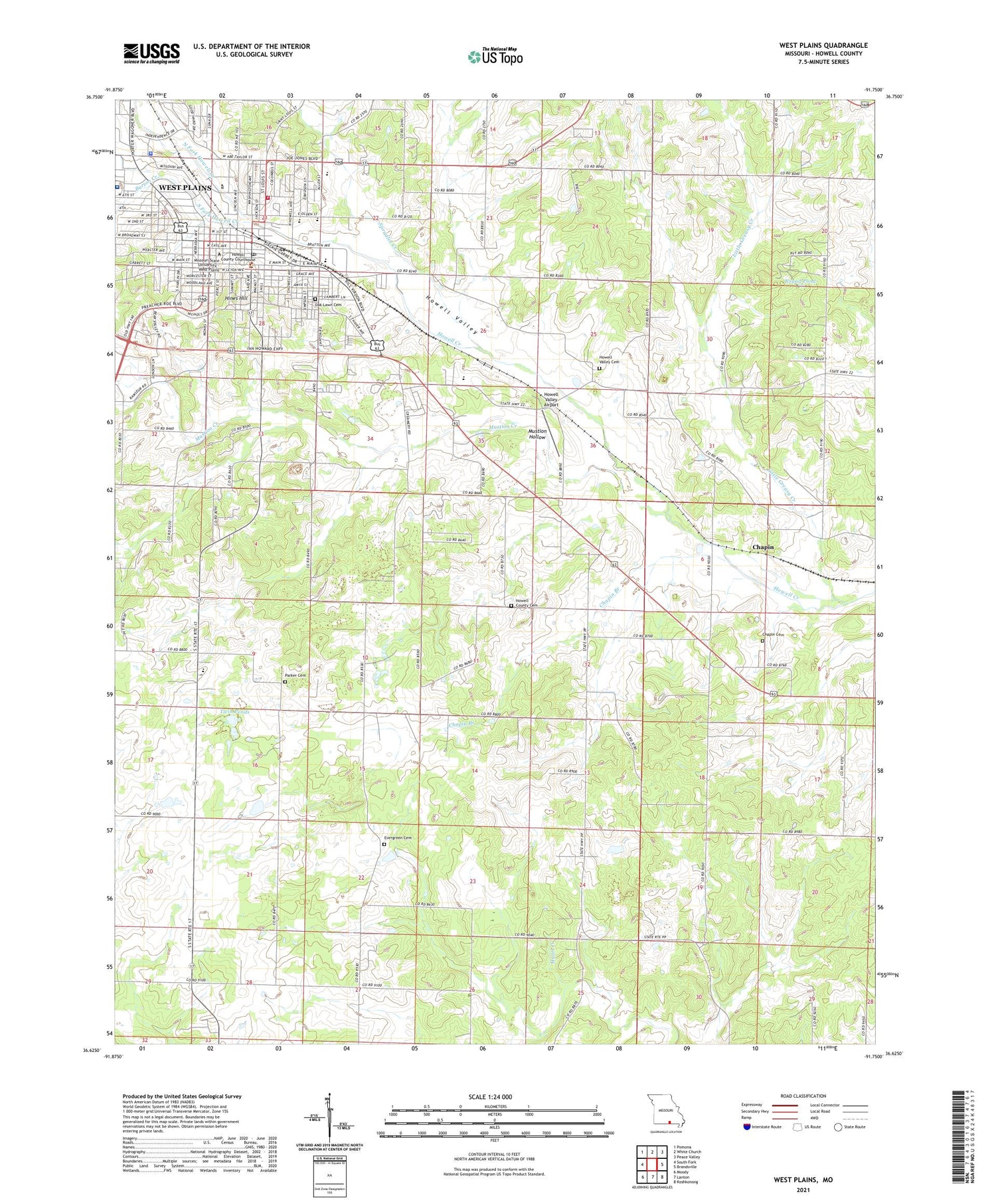 West Plains Missouri US Topo Map Image