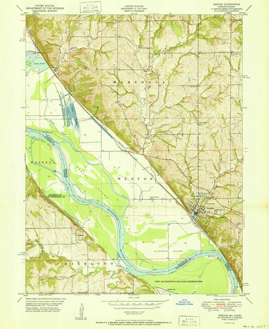 Classic USGS Weston Missouri 7.5'x7.5' Topo Map Image