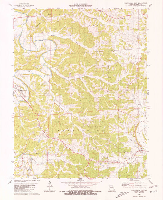 Classic USGS Westphalia East Missouri 7.5'x7.5' Topo Map Image