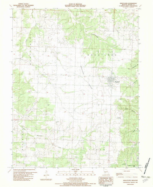 Classic USGS Wheatland Missouri 7.5'x7.5' Topo Map Image