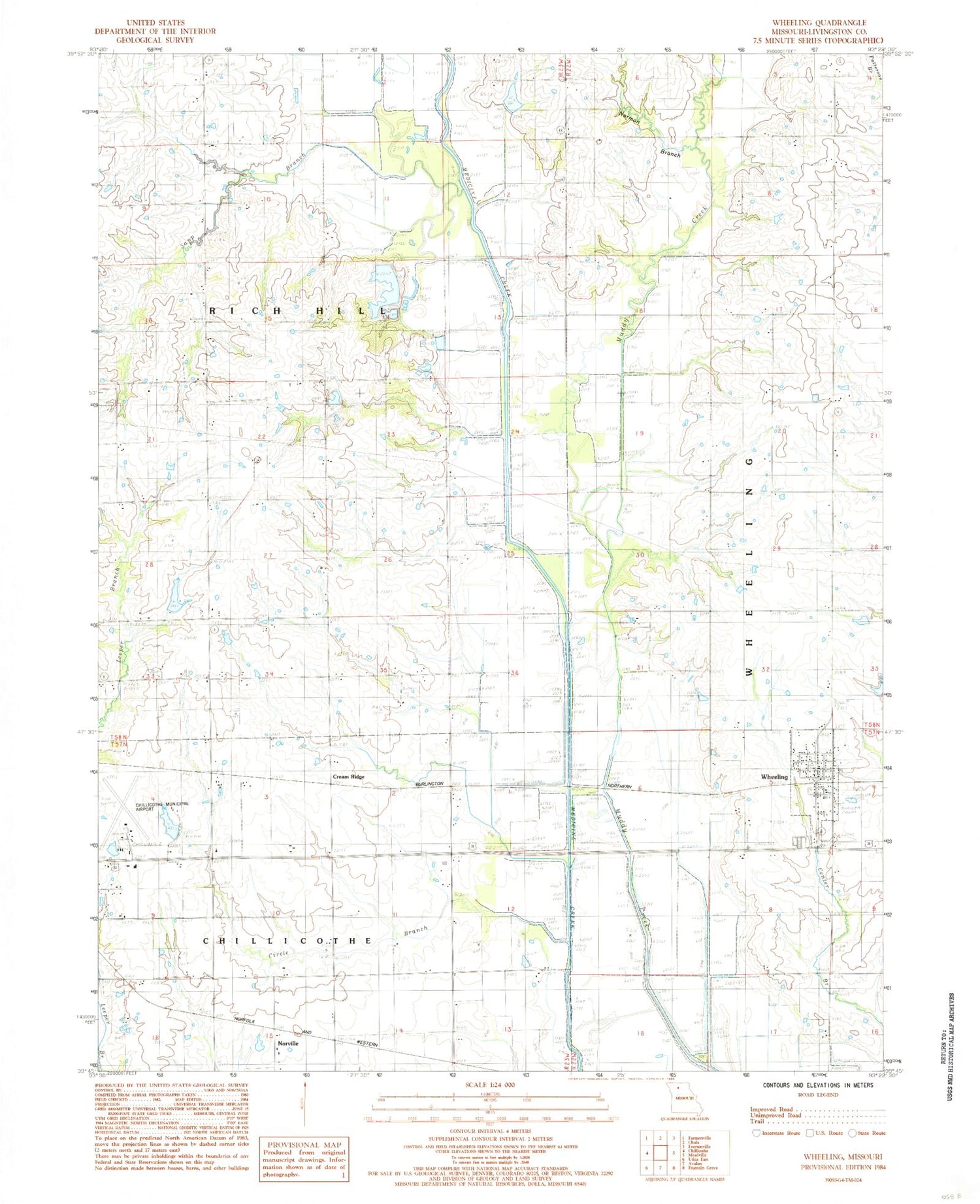 Classic USGS Wheeling Missouri 7.5'x7.5' Topo Map Image