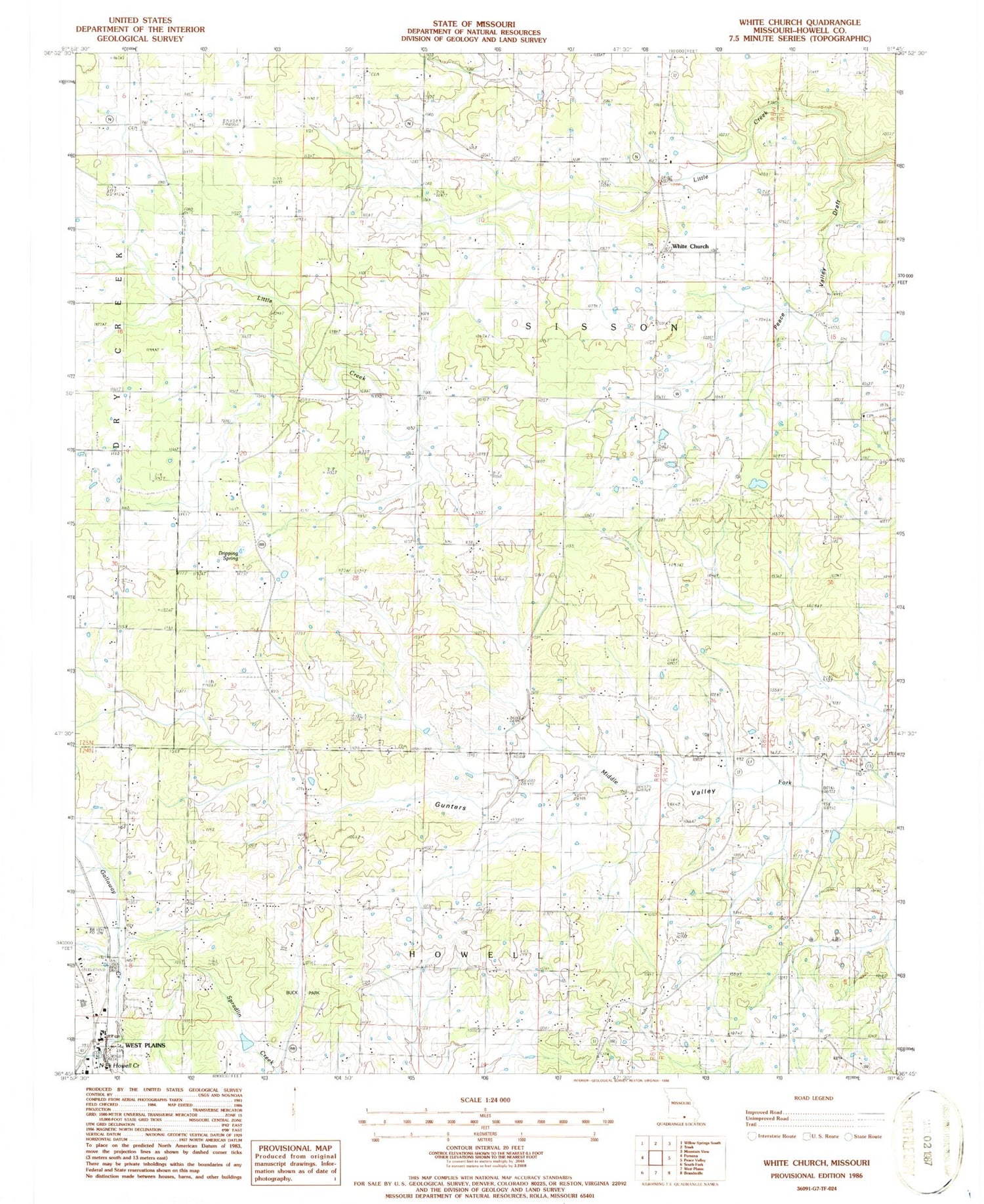 Classic USGS White Church Missouri 7.5'x7.5' Topo Map Image