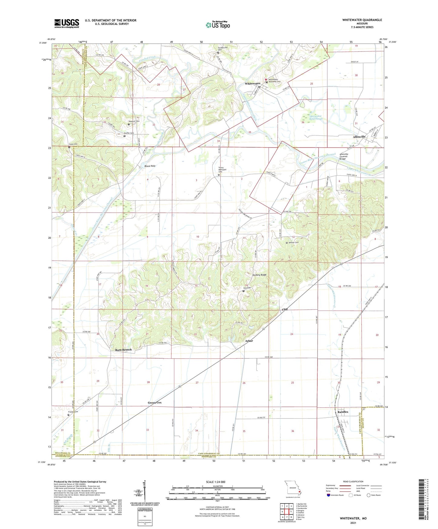 Whitewater Missouri US Topo Map Image