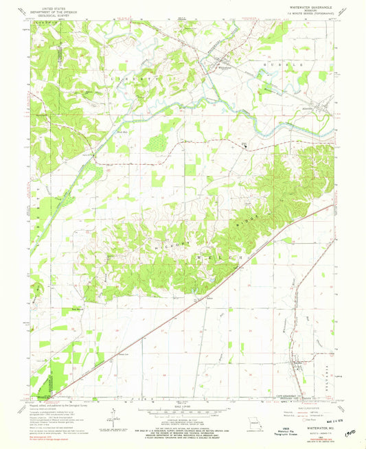 Classic USGS Whitewater Missouri 7.5'x7.5' Topo Map Image