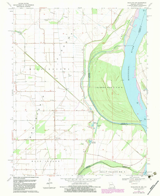 Classic USGS Wickliffe SW Missouri 7.5'x7.5' Topo Map Image