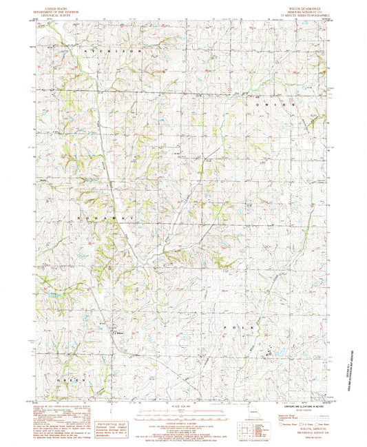 Classic USGS Wilcox Missouri 7.5'x7.5' Topo Map Image