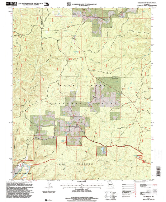 Classic USGS Wilderness Missouri 7.5'x7.5' Topo Map Image