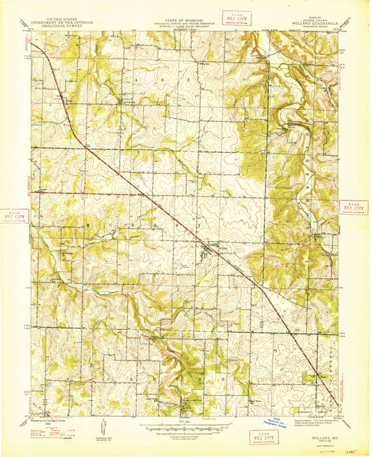 Classic USGS Willard Missouri 7.5'x7.5' Topo Map Image