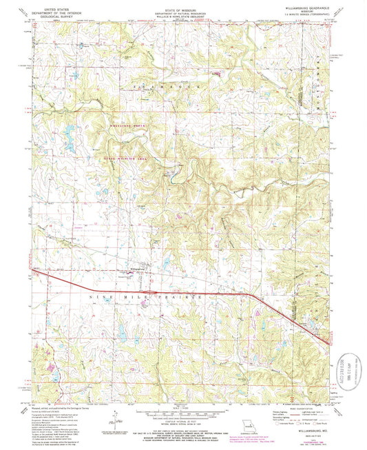 Classic USGS Williamsburg Missouri 7.5'x7.5' Topo Map Image