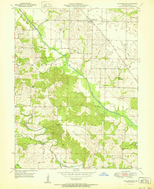 Classic USGS Williamstown Missouri 7.5'x7.5' Topo Map Image