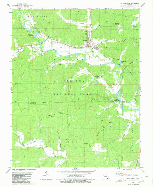 Classic USGS Williamsville Missouri 7.5'x7.5' Topo Map Image