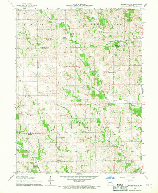 Classic USGS Willmathsville Missouri 7.5'x7.5' Topo Map Image