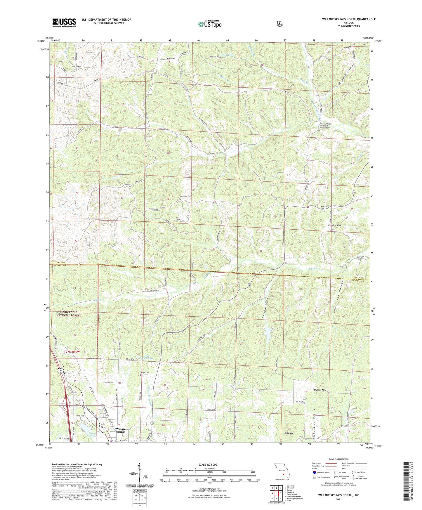Willow Springs North Missouri US Topo Map Image
