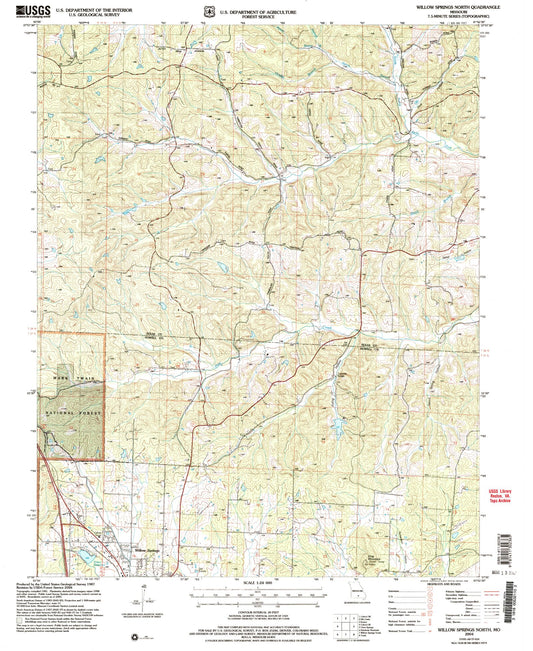 Classic USGS Willow Springs North Missouri 7.5'x7.5' Topo Map Image
