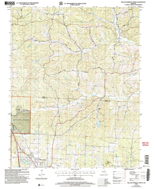 Classic USGS Willow Springs North Missouri 7.5'x7.5' Topo Map Image