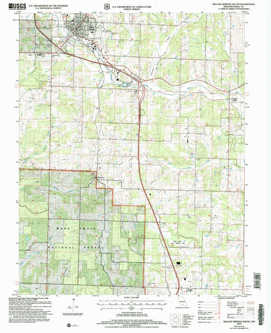 Classic USGS Willow Springs South Missouri 7.5'x7.5' Topo Map Image