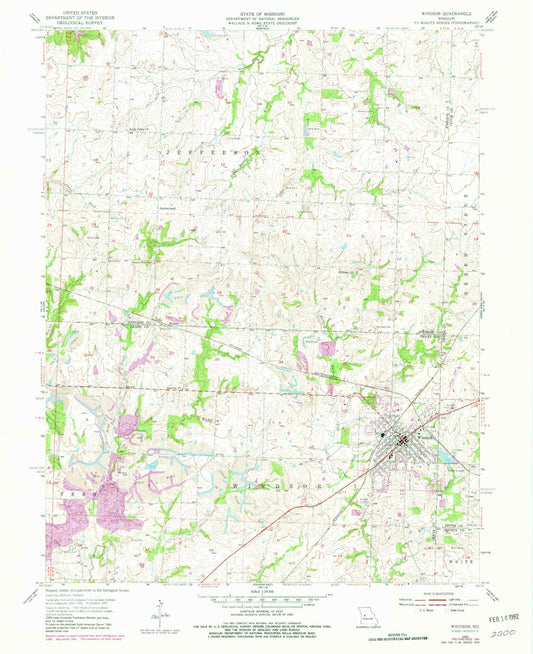 Classic USGS Windsor Missouri 7.5'x7.5' Topo Map Image