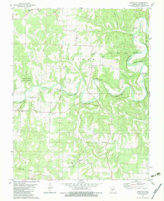 Classic USGS Windyville Missouri 7.5'x7.5' Topo Map Image