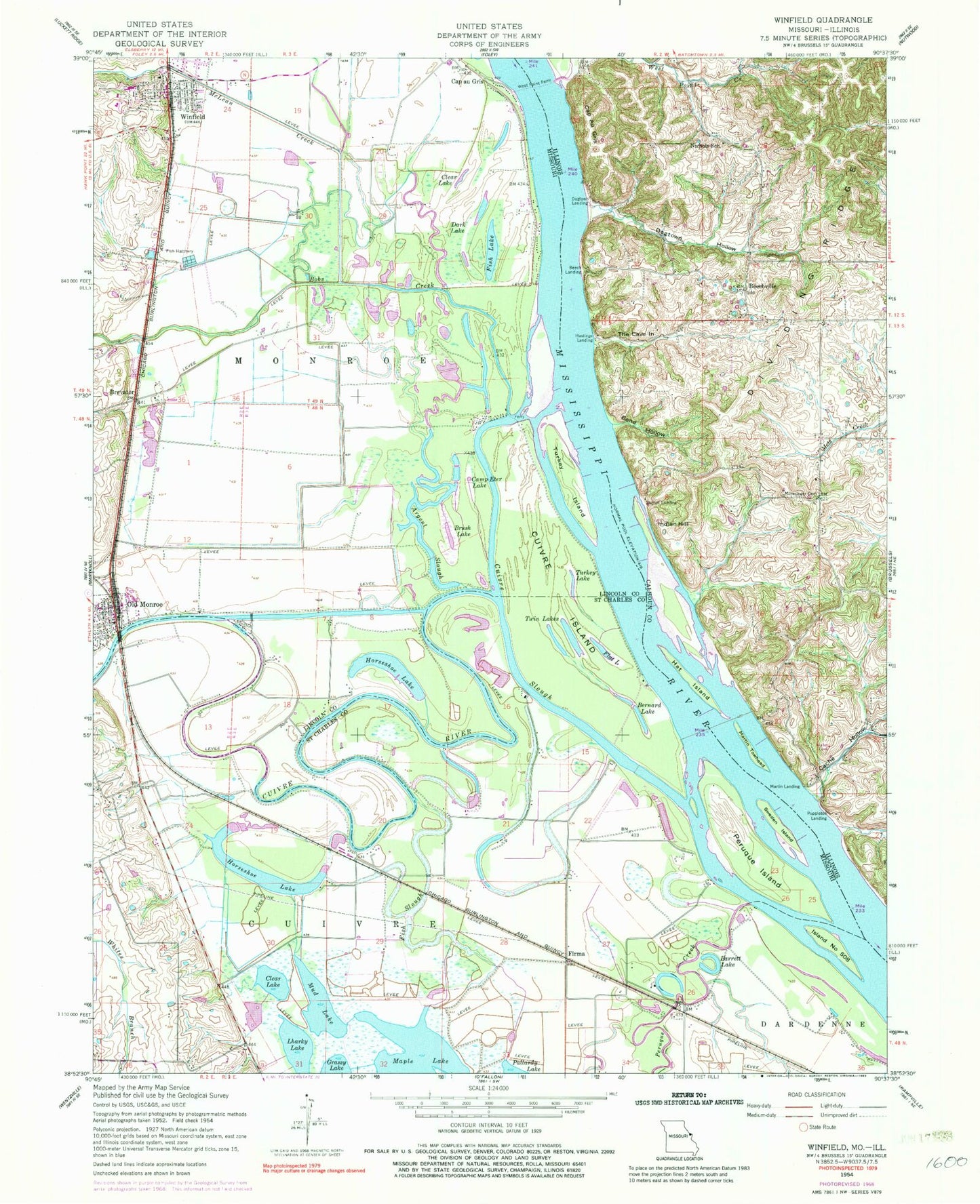 Classic USGS Winfield Missouri 7.5'x7.5' Topo Map Image