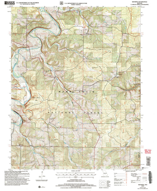 Classic USGS Winnipeg Missouri 7.5'x7.5' Topo Map Image