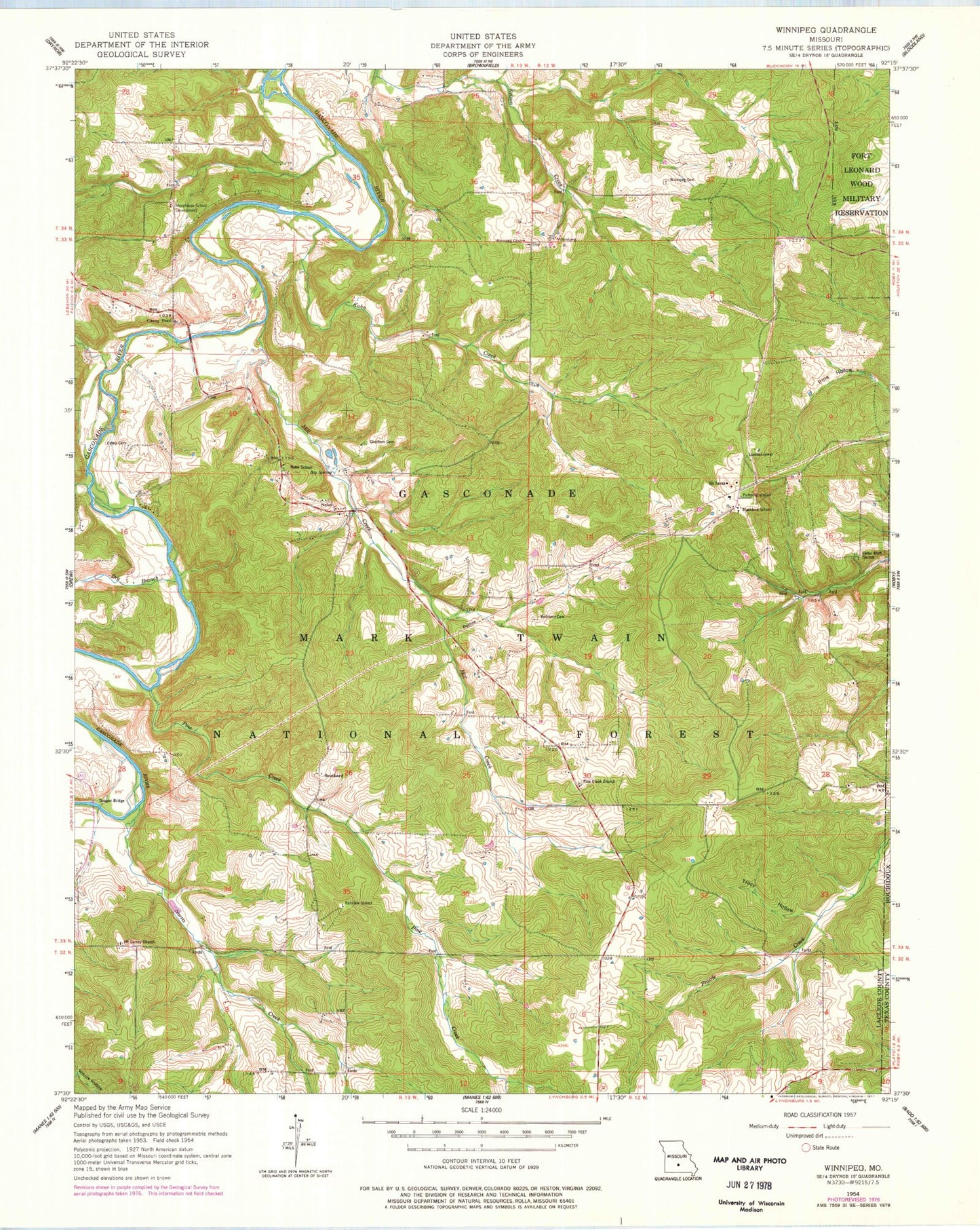 Classic USGS Winnipeg Missouri 7.5'x7.5' Topo Map Image