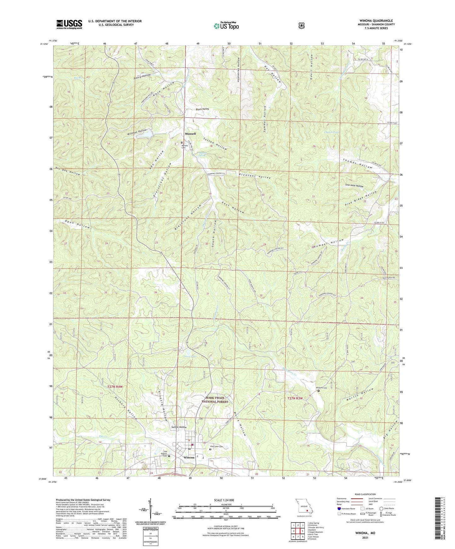 Winona Missouri US Topo Map Image