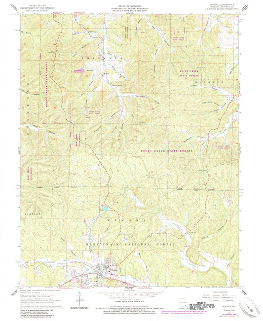 Classic USGS Winona Missouri 7.5'x7.5' Topo Map Image