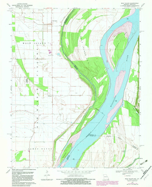 Classic USGS Wolf Island Missouri 7.5'x7.5' Topo Map Image