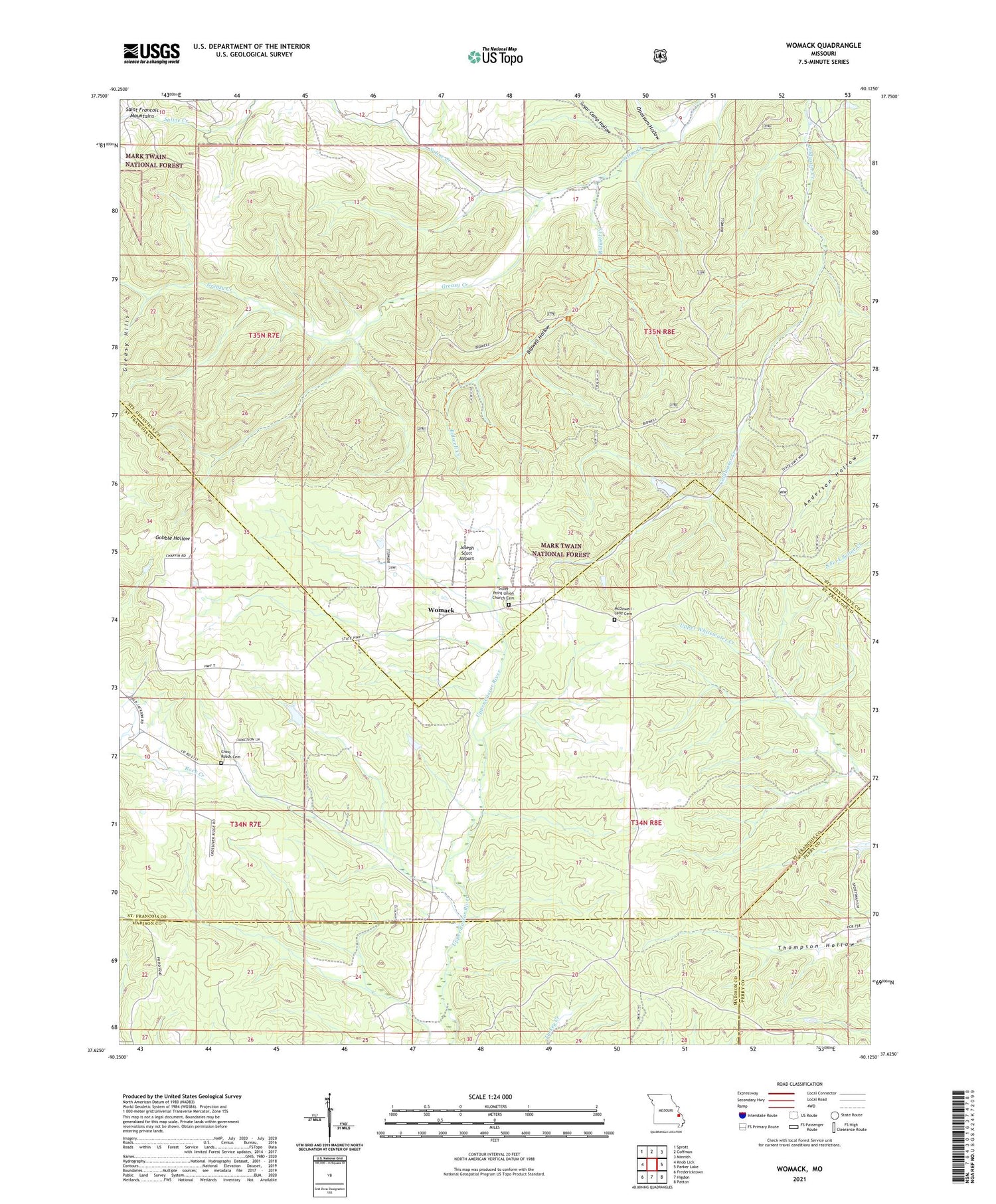 Womack Missouri US Topo Map Image