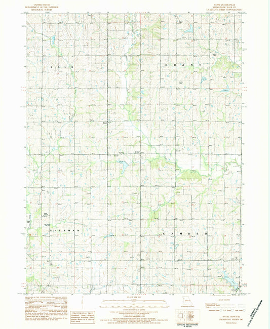 Classic USGS Wood Missouri 7.5'x7.5' Topo Map Image