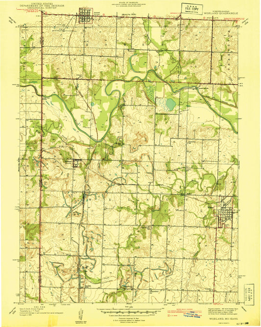 Classic USGS Worland Missouri 7.5'x7.5' Topo Map Image